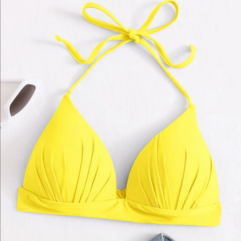 New! Halter Triangle Yellow Bikini Top